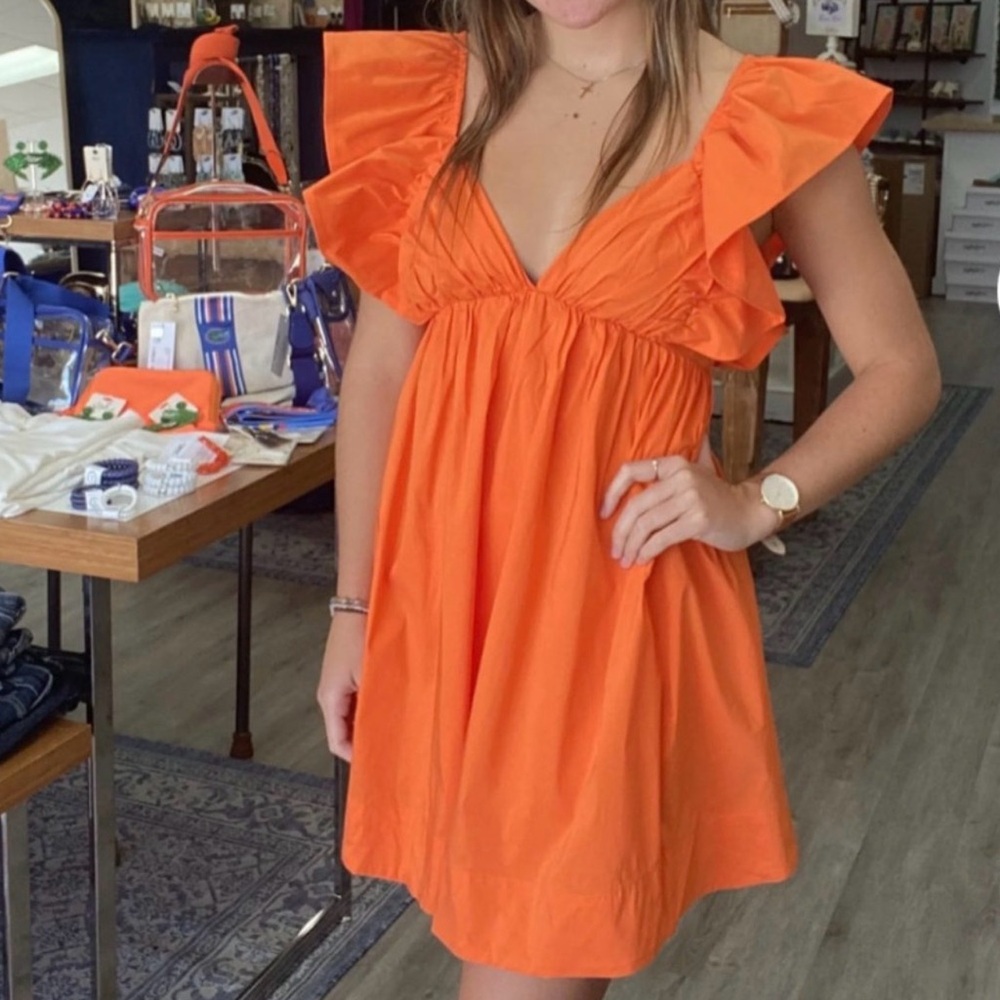 Orange Ruffled Mini Dress - Picture 2 of 10